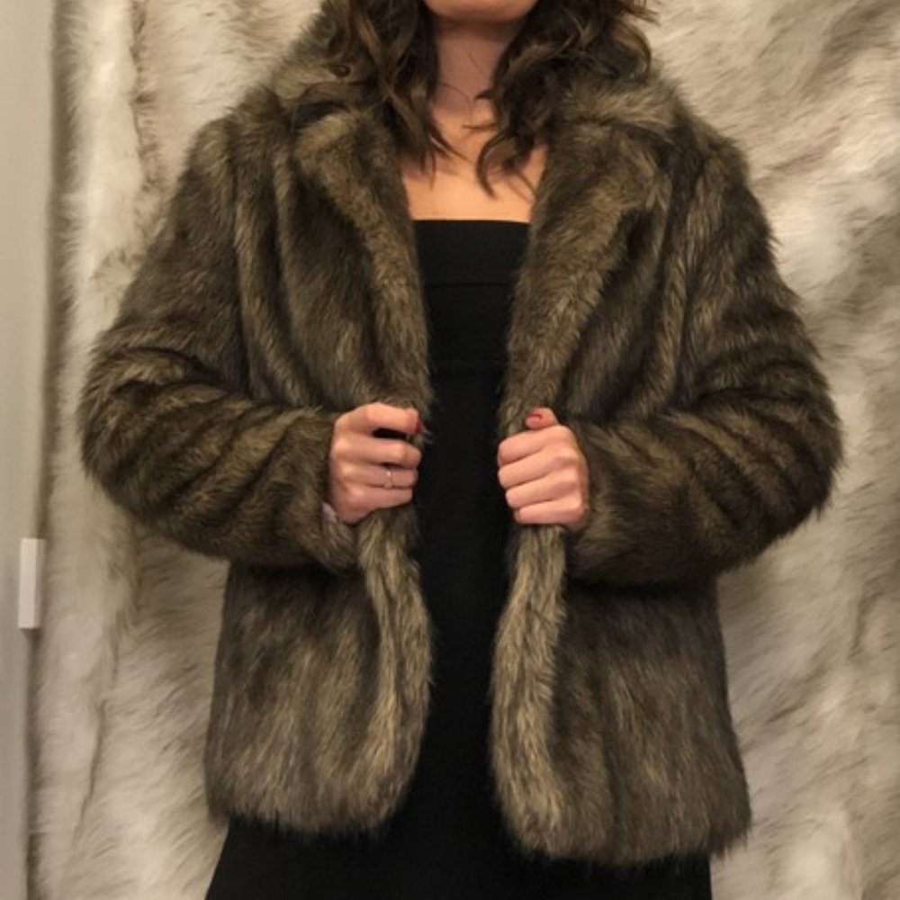 Frenchie Brown Classic Faux Fur Coat